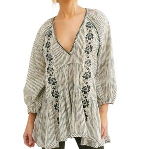 Free People Another Special Day Striped Oversized Embroidered Tunic Top